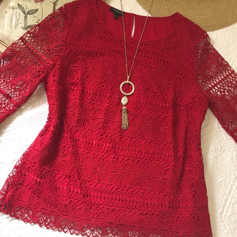 Talbots Floral Lace Overlay Top - Picture 4 of 16